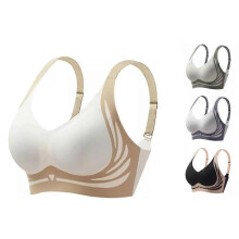 (M, Cream) Lifting Anti-Sagging Wireless Push-up Bra, Women Adjustable V Neck No Underwire~