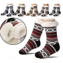 (black red) Ultra-thick Cashmere Slipper Home Socks, New Slipper Socks with Grips