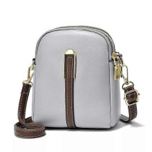 (gray) Leather Small Crossbody Bags , Cell Phone Bag, Mini Over Shoulder Handbag Purse