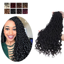20 Inch Dark Brown Goddess Faux Locs Crochet Hair Extensions with Curly Ends, 6 Packs