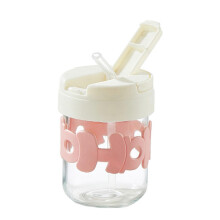 (white) 350 ML Double Straw Transparent Glass Cup With Straw Cup Simple Portable Coffee Cup Heat-Resistant Water Cup