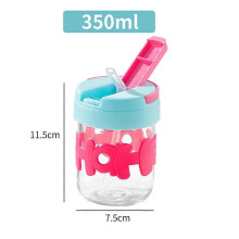 (blue) 350 ML Double Straw Transparent Glass Cup With Straw Cup Simple Portable Coffee Cup Heat-Resistant Water Cup