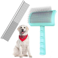 Extra Long Pin Slicker Brush & Pet Comb Kit for Large Dogs Goldendoodles, Firm Grooming Tool for Deshedding Long and Loose Hair