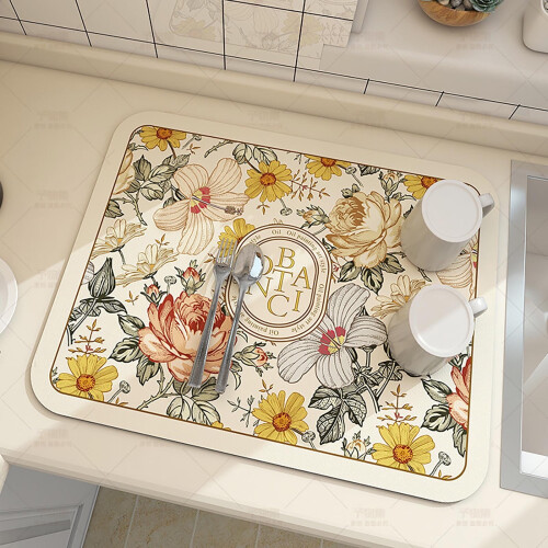 Draining Mat Absorbent Floral Design 24x16 Inch 1