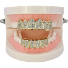 18k Gold Plated Macro Pave Cz Iced-Out Grillz with Extra Molding Bars Included