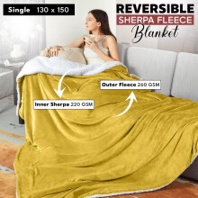 (OCHRE, Single) SHERPA FLEECE BLANKETS THICK BLANKET SOFT WARM PLUSH THROW