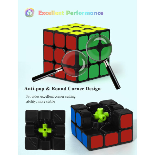 ROXENDA Speed Cube Set, 2X2 3X3 4X4 Pyramid Cube Original Fast with Instruction [4 Pack](Sticker Cube Set) 2