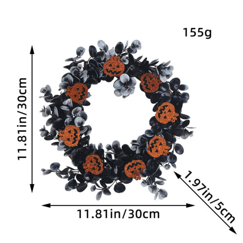 Black Halloween Wreath with Pumpkin 30cm 1