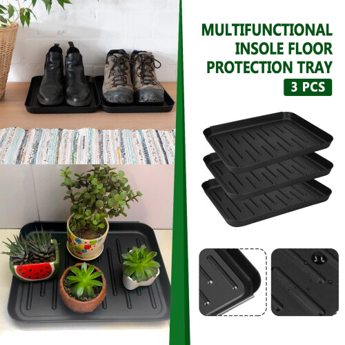 Black Boot Tray Mat Waterproof Raised Edge 3 Pack 1