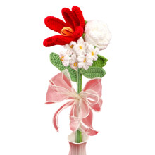 Handgestrickter Tulpen-Rosenblumenstrauß aus Wolle für-Rot