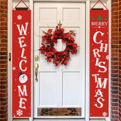 Manfiter Christmas porch banner red welcome 2 pcs 2