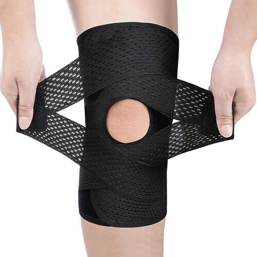 (M, black) Knee Brace Knee Support Compression Sleeve With Side Stabilizers Silicone