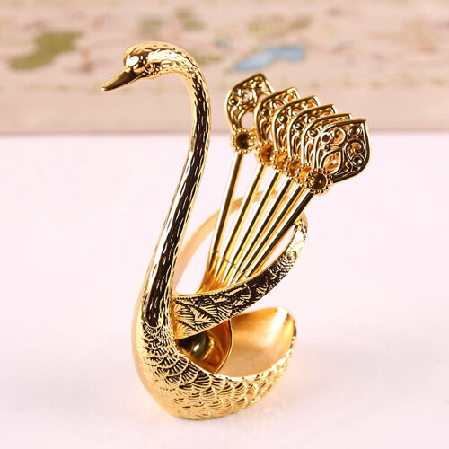 Set di cucchiaini da tè in metallo a forma di cigno (6 pezzi) 1