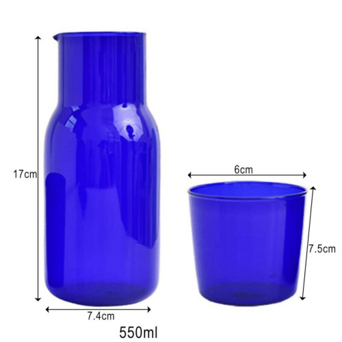 Glass Water Carafe 18.6 oz Blue 1