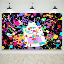 Art Paint Birthday Banner for Kids, Polyester, 5x3 ft