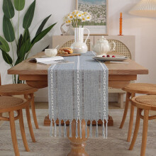 Cotton Linen Table Flag with Tassel Gray 1 pcs