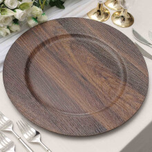Assiettes de présentation rondes en plastique imitation bois, 33 cm (lot de 6), 33 cm (13 pouces).