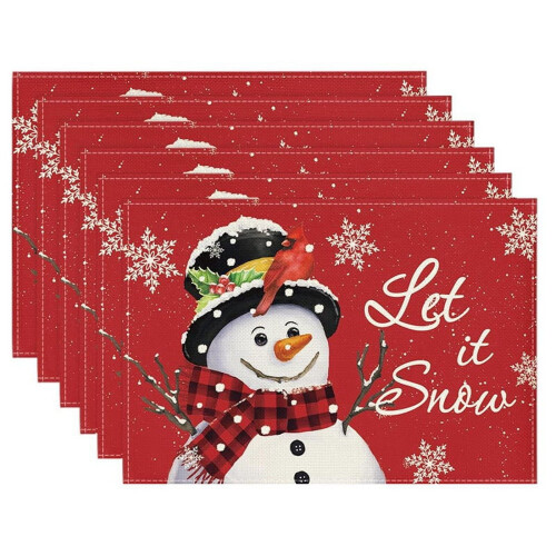 Set van 6 rode kerstplacemats, 30 x 45 cm