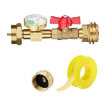 Adaptateur en laiton pour bouteille de propane de 20 lb à 1 lb avec valve et manomètre, avec valve et manomètre.