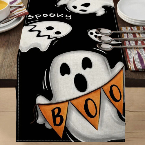 Flax Halloween Table Runner Ghost Pumpkin 33 x 183 cm 2