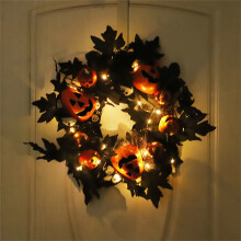 Green Artificial Wreath with Ghost & Pumpkin, 40cm