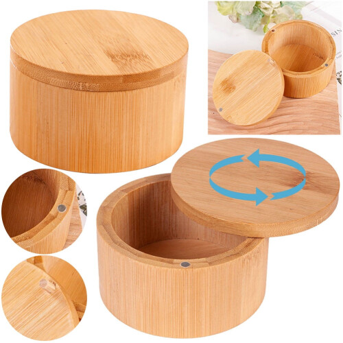 Bamboo Salt Cellar with Magnetic Swivel Lid 2