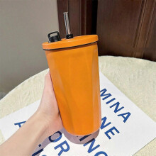 (orange) Insulated Mug 304 Stainless Steel Diamond Gradient Straw Coffee Mug Large Capacity Cold Ice Mug