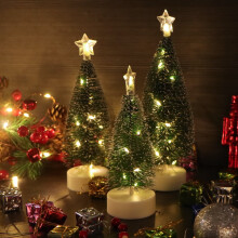 Sapin de Noël artificiel miniature avec guirlande lumineuse LED (3 pièces)
