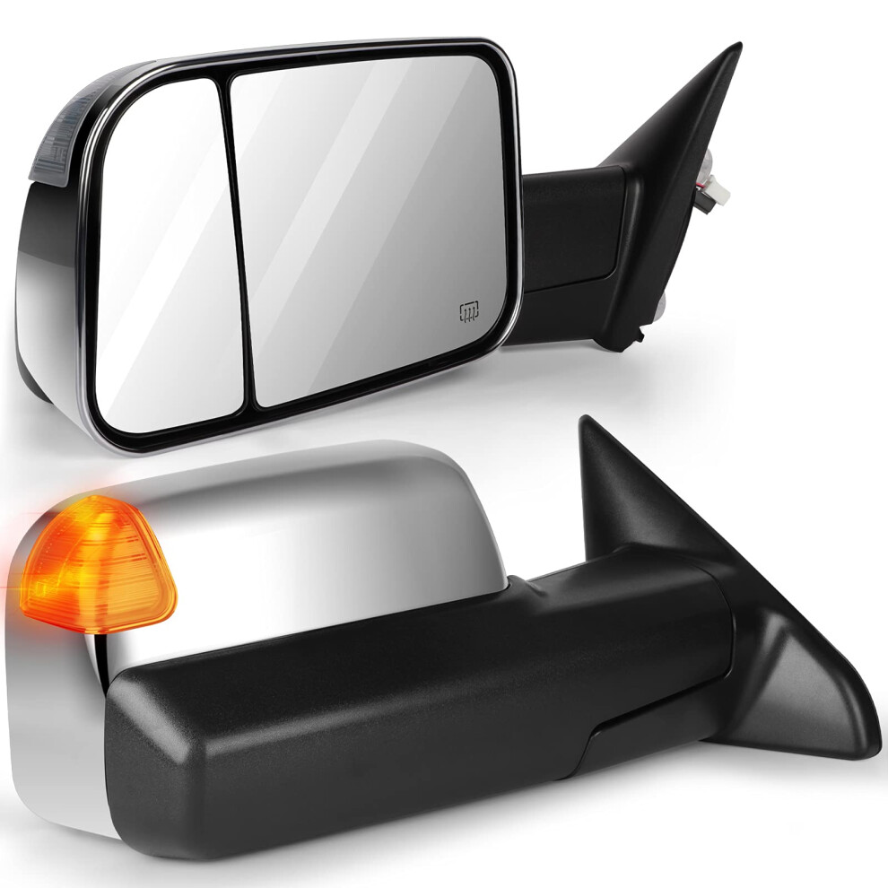 Chrome Heated Power Towing Mirrors For Dodge Ram 1500 2500 3500 2010Â2016 With Turn Signal And Puddle Light 9310869835615