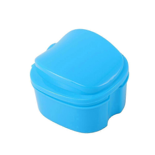 Denture Bath Box Case, Dental Orthodontic Retainer False Teeth Storage with Strainer, Sky-blue 2