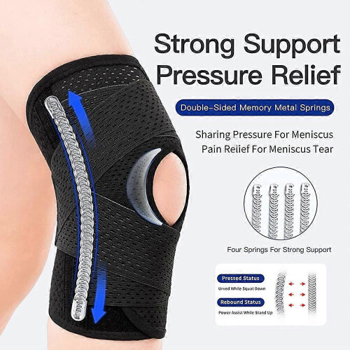 (M, black) Knee Brace Knee Support Compression Sleeve With Side Stabilizers Silicone 2