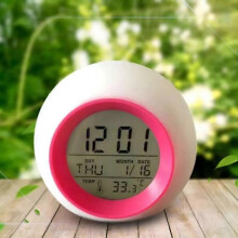 (1pc 1) 1 PC Creative 7 Colorful Round LED Light Digital Alarm Clocks Touch Control Kids Children Wake Up Alarm Clock