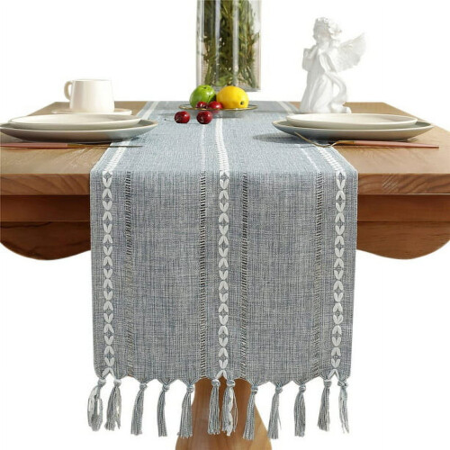 Cotton Linen Table Flag with Tassel Gray 1 pcs 1