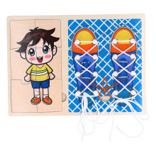 Juguete de madera para niños y niñas: juego de rompecabezas para ensartar cordones.