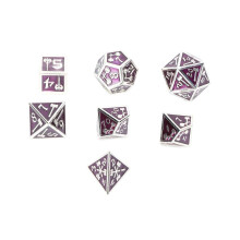 Set di 7 dadi in metallo con numeri trasparenti e diverse forme poliedriche, compatibile con giochi