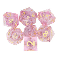 7 Stück Harzwürfel mit scharfen Kanten, transparenter, polyedrischer Flüssigsand, Zahlenwürfel für Rollenspiele,