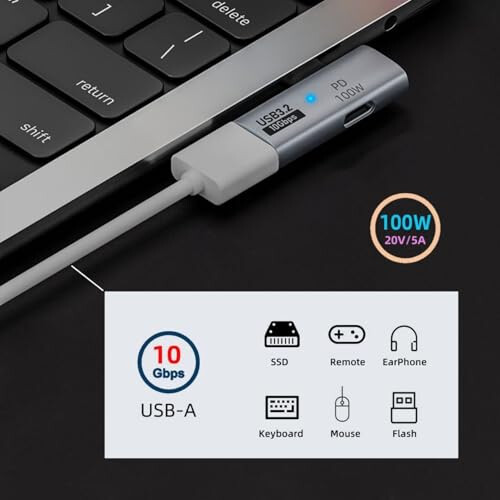 USB C OTG Adapter 10Gbps 100W for Phone Tablet Keyboard Mouse, Dual Function Charging and Data Transfer 1