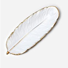 Phnom Penh Ceramic Dessert Plate Feather Plate Banana Leaf Fruit Dried Fruit Storage Tray, Large (Matte White)