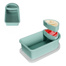 Silicone snack box/food storage container with removable sauce compartment, suitable for travel, picnics, and meal preparation (Frosty Green)