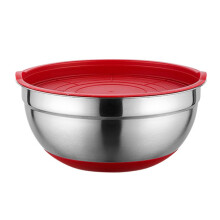 Saladier de 18 cm avec fond et couvercle en silicone coloré, en acier inoxydable épais (rouge)