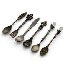 6pcs Vintage Mini Coffee Spoons Suit Royal Style Metal Carved Coffee Fruit Cutler Dessert Flatware Kitchen Tools