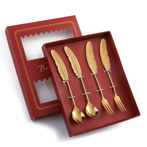 304 Stainless Steel Feather Spoon compatiblek Literary Tableware,