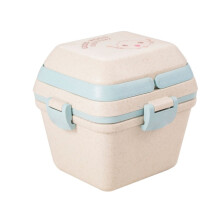 Wheat Straw Portable Three-Layer Lunch Box Can Be Microwaved(Blue)
