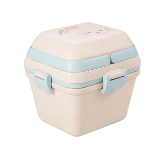 Wheat Straw Portable Three-Layer Lunch Box Can Be Microwaved(Blue)