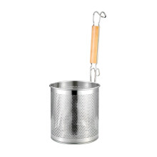 Küchenlöffel aus Edelstahl mit Holzgriff, Filter für Pulver und auslaufendes Öl, Frittierkorb, 12 cm runder Griff