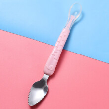 Baby Fruit Double-Ended Scraping Spoon 304 Stainless Steel Silicone Soft Spoon,Pink