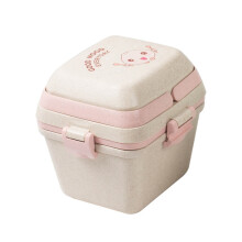 Three-tiered wheat straw lunchbox, microwave safe (pink)