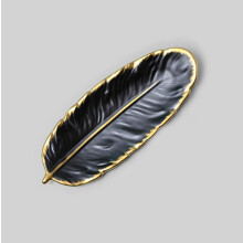 Phnom Penh Ceramic Dessert Plate Feather Plate Banana Leaf Fruit Dried Fruit Storage Tray, Small (Matte Black)