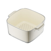 Kitchen Double Layer Drainage Basket Vegetable And Fruit Storage Rack, Milky White Small