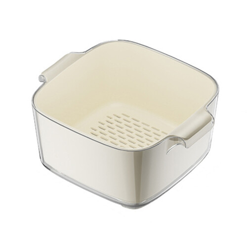 Kitchen Double Layer Drainage Basket Vegetable And Fruit Storage Rack, Milky White Small